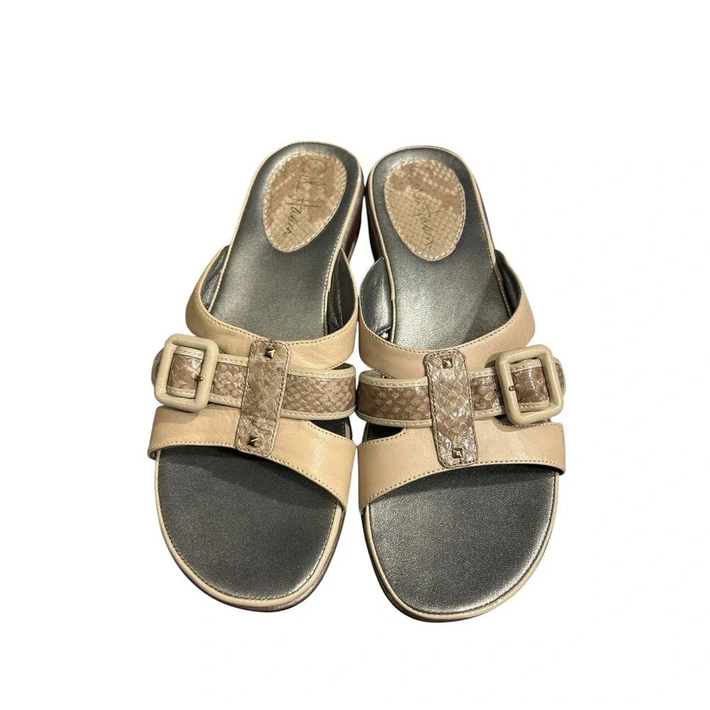 Cole Haan Nike Air wedge slip-on slide sandals Beige Leather Snakeskin 6.5B